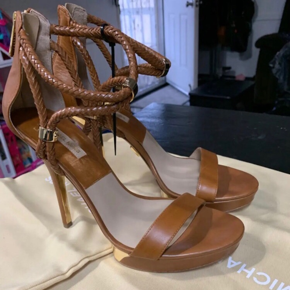 Michael Kors Platform Braid Stilettos Gold Accents